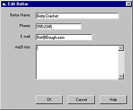 Edit Bettor Information - Sample Window (5747 bytes)